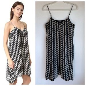 Madewell 100% Silk Trapeze Cami Dress Bloomstamp Black & Tan Floral Print Small